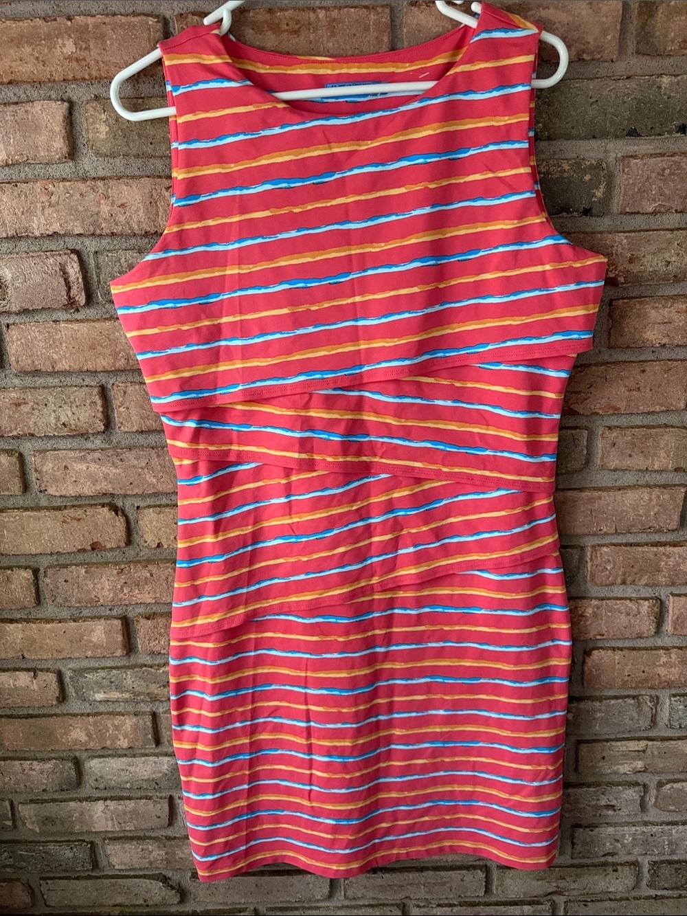 J. McLaughlin Coral Striped Sleeveless Mini Dress with Blue & Yellow Accents